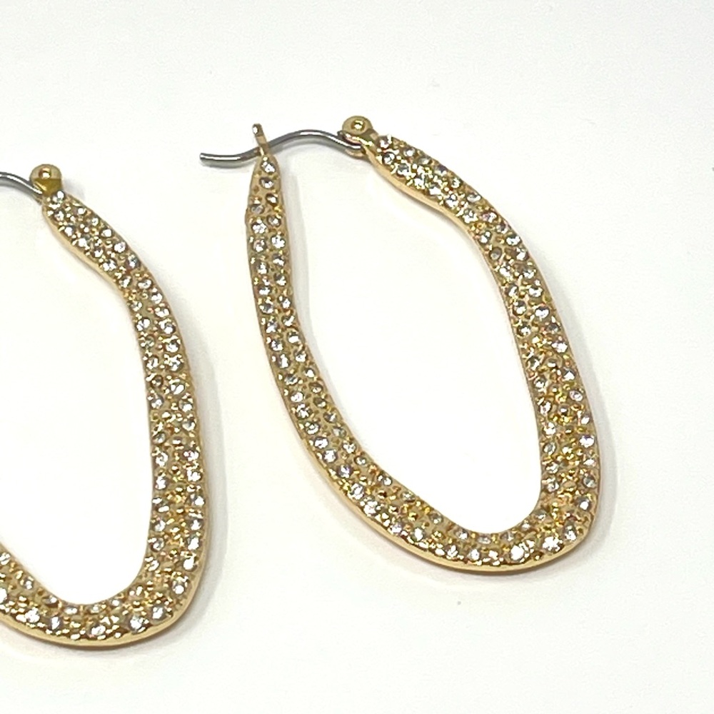 New Anthropologie Cosmic Rocker Oval Hoop Earrings Gold - Picture 5 of 7